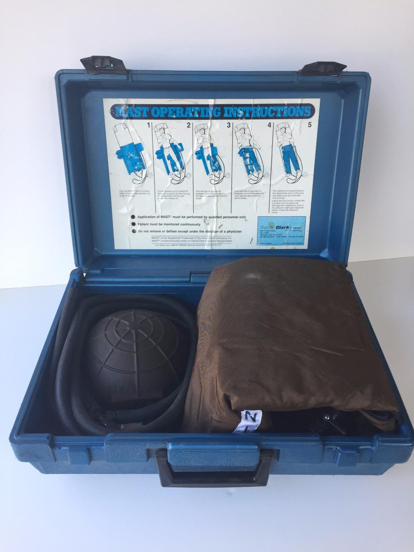 DAVID CLARK PASG MAST III-A MEDICAL ANTISHOCK TROUSERS w/ PUMP & CASE FREE SHIP