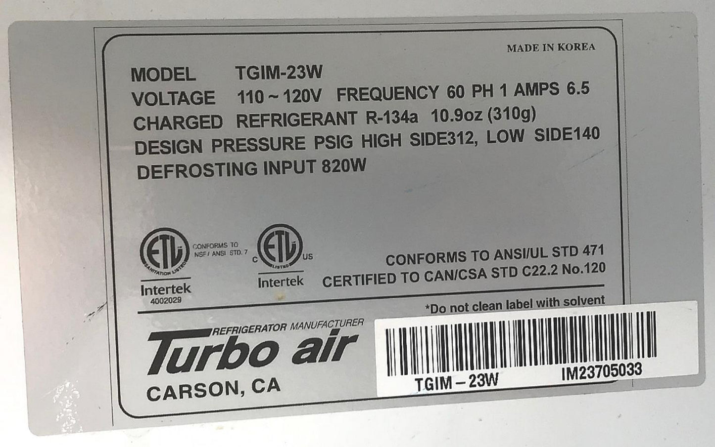 TURBO AIR TGIM-23W GLASS DOOR ICE BAG MERCHANDISER FREEZER TESTED 100% FREESHIP