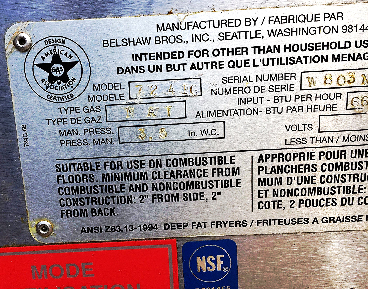 BELSHAW 724FG DONUT FRYER 24" x 24" FRY AREA NATURAL GAS BAKERY SYSTEM FREE SHIP