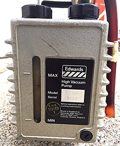 EDWARDS TWO STAGE E2M8 TRIVAC 8 VACUUM PUMP with ITC-20 INLET CATCHPOT FREE SHIP