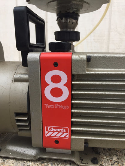 EDWARDS TWO STAGE E2M8 TRIVAC 8 VACUUM PUMP with ITC-20 INLET CATCHPOT FREE SHIP