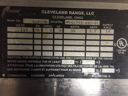 CLEVELAND 36PCDM LARGE RESTAURANT CONVECTION STEAMER 115Volts 1Phase  FREE SHIP