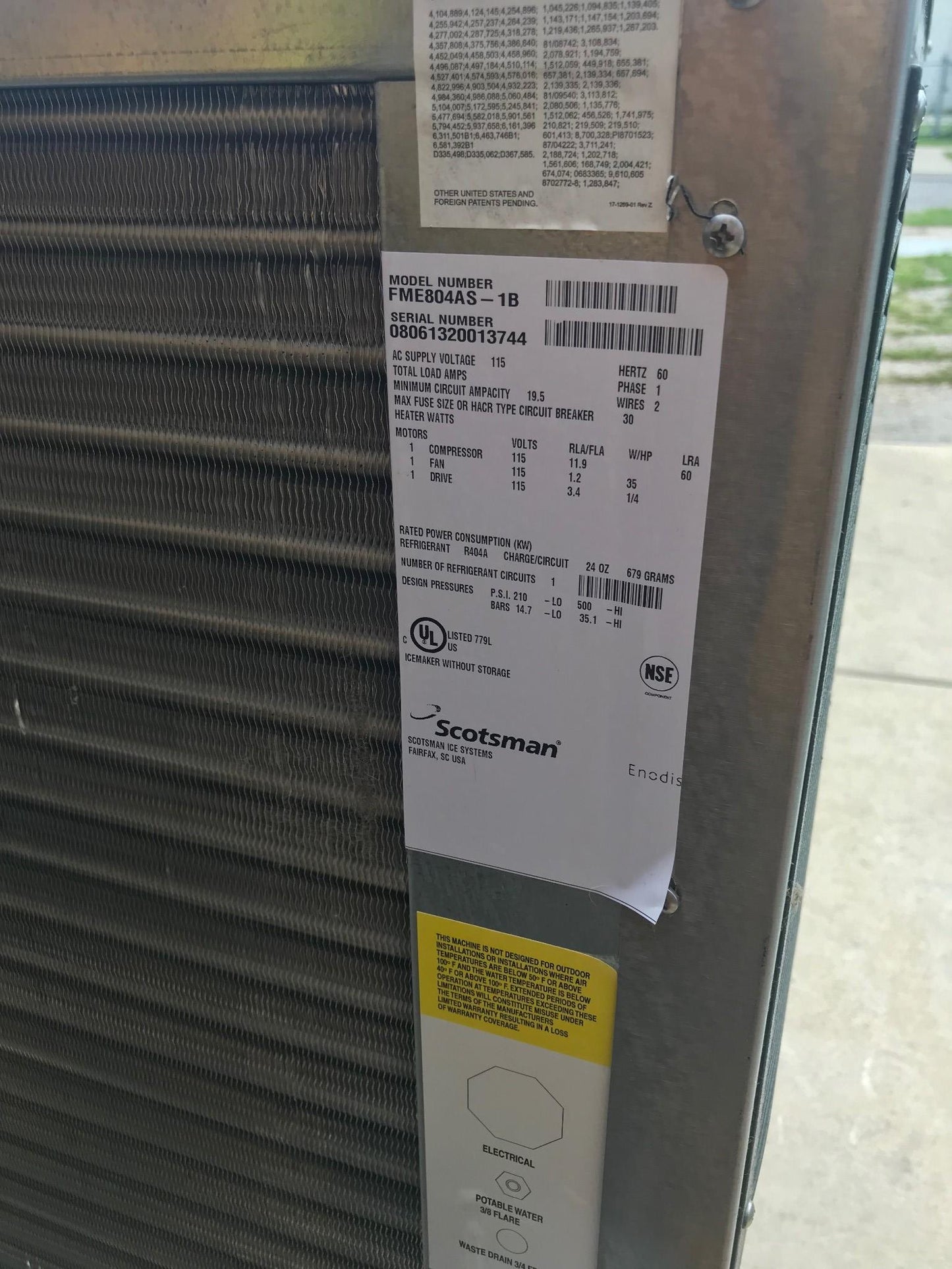 SCOTSMAN FME804AS-1B AIR COOLED FLAKER 760lbs ICEday ICE MAKER with BIN FREESHIP