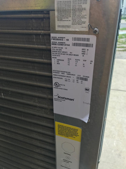 SCOTSMAN FME804AS-1B AIR COOLED FLAKER 760lbs ICEday ICE MAKER with BIN FREESHIP