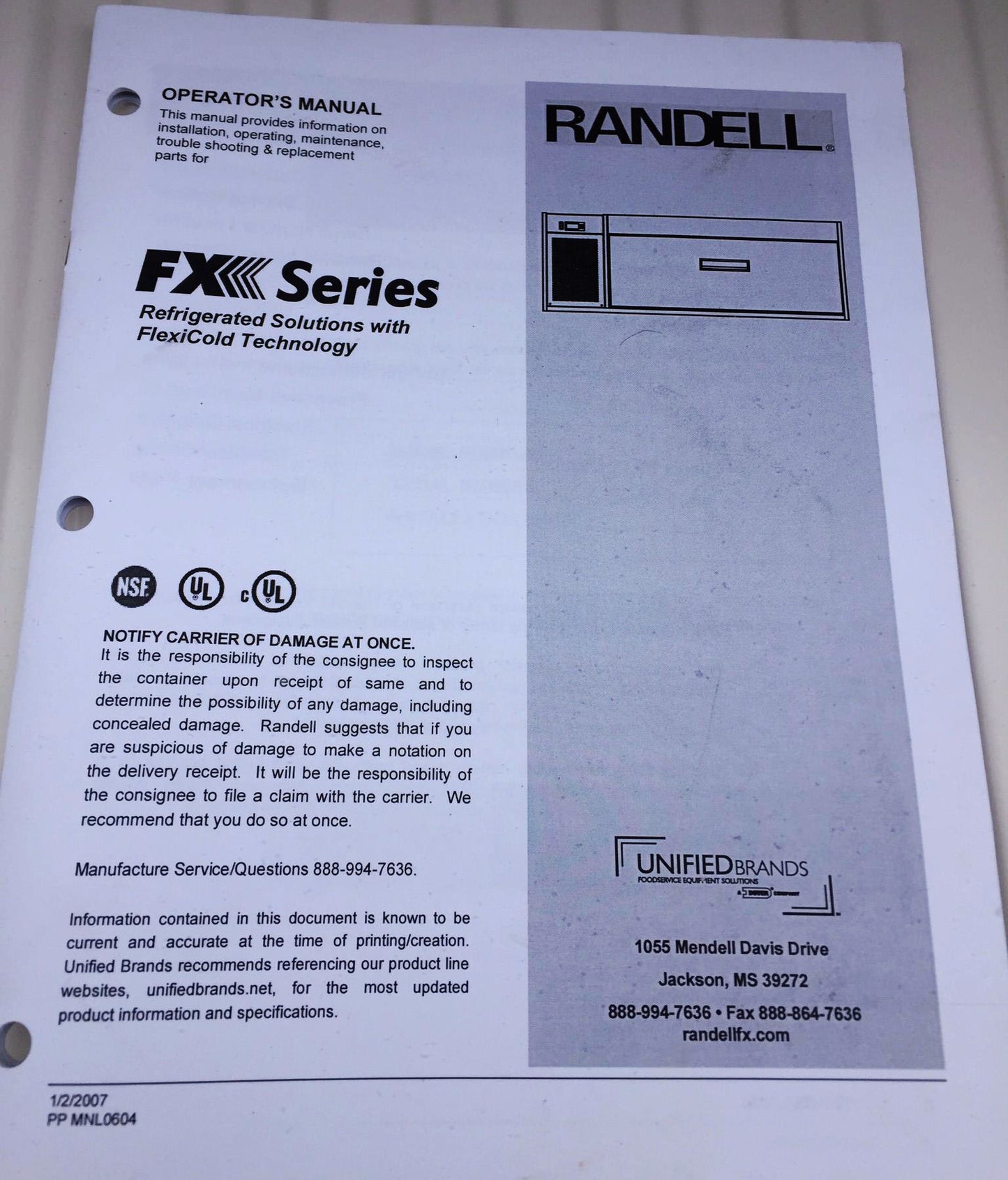 UNIFIED BRANDS RANDELL FX SERIES COUNTER REFRIGERATOR FREEZER w/ MANUAL FREESHIP