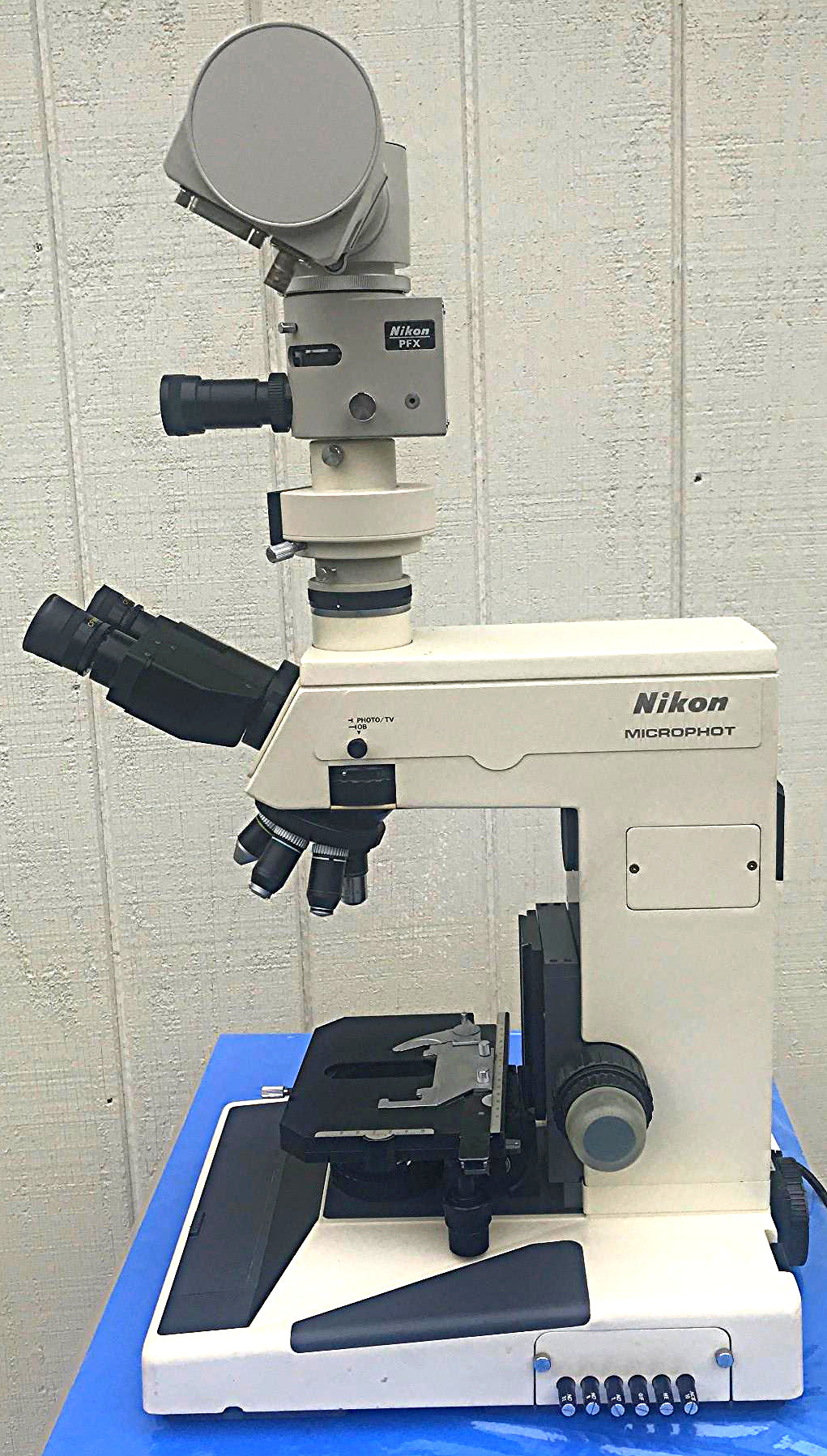NIKON MICROPHOT TRINOCULAR MICROSCOPE STAGE MOUNT EYEPIECE PFX SHUTTER FREE SHIP