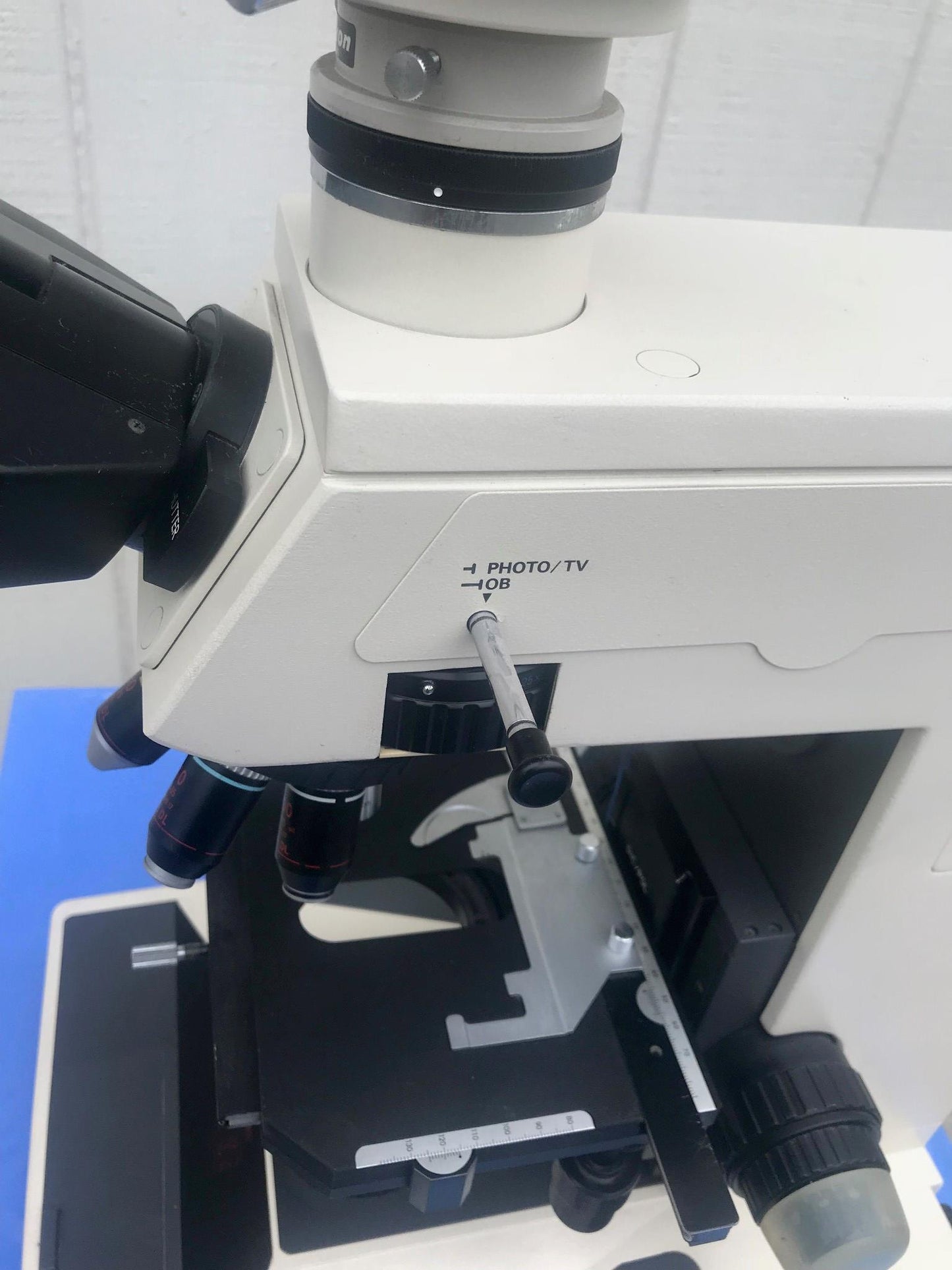 NIKON MICROPHOT TRINOCULAR MICROSCOPE STAGE MOUNT EYEPIECE PFX SHUTTER FREE SHIP