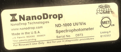 THERMO NANODROP ND-1000 SPECTROPHOTOMETER UV/VIS 100%Test 90day WARRANTY