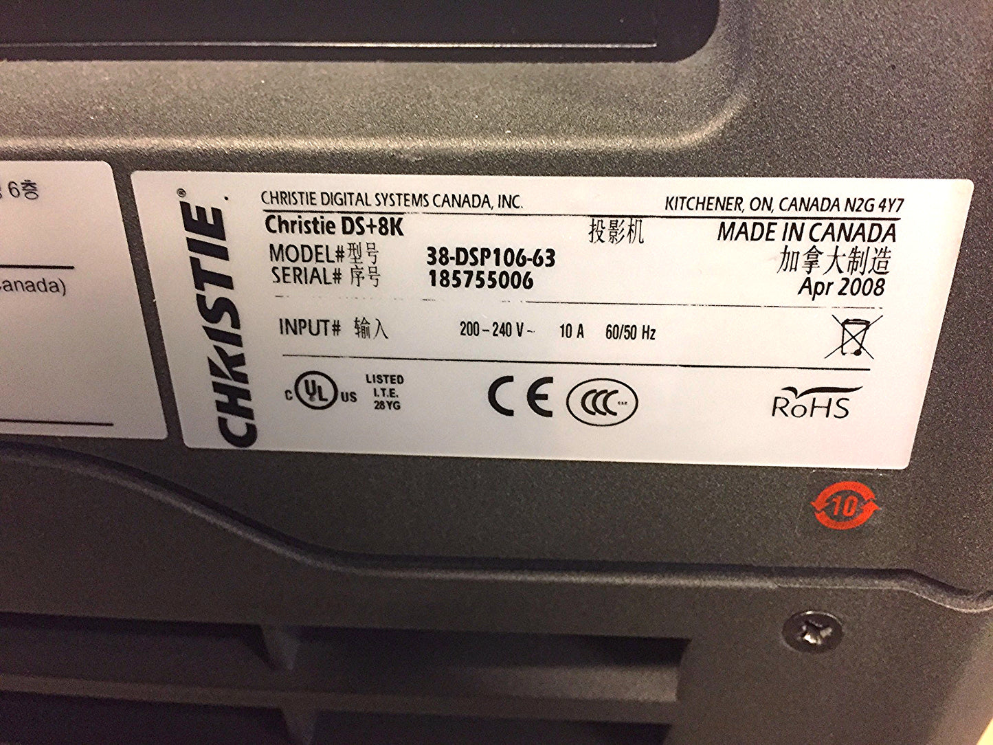 CHRISTIE DS+8K  3-DLP XGA PROJECTOR 230hours REMOTE & MOUNT WATCH VIDEO FREESHIP