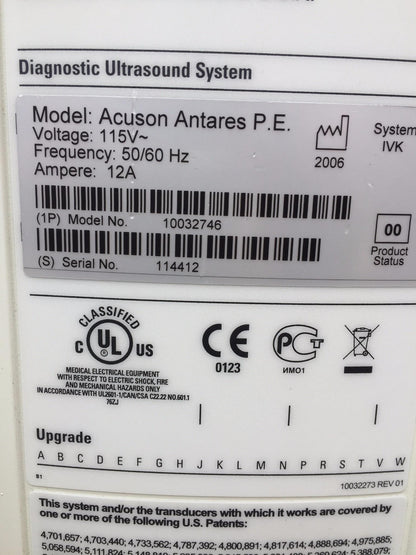SIEMENS AUCSON ANTARES PREMIUM EDITION ULTRASOUND & VFX 13.5 CH6-2 4-1 PROBE