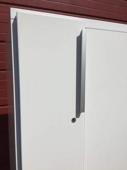 LOT OF KNOLL OFFICE FURNITURE WHITE LAMINATE  DESK LOCKER TOWER FILE CABINET