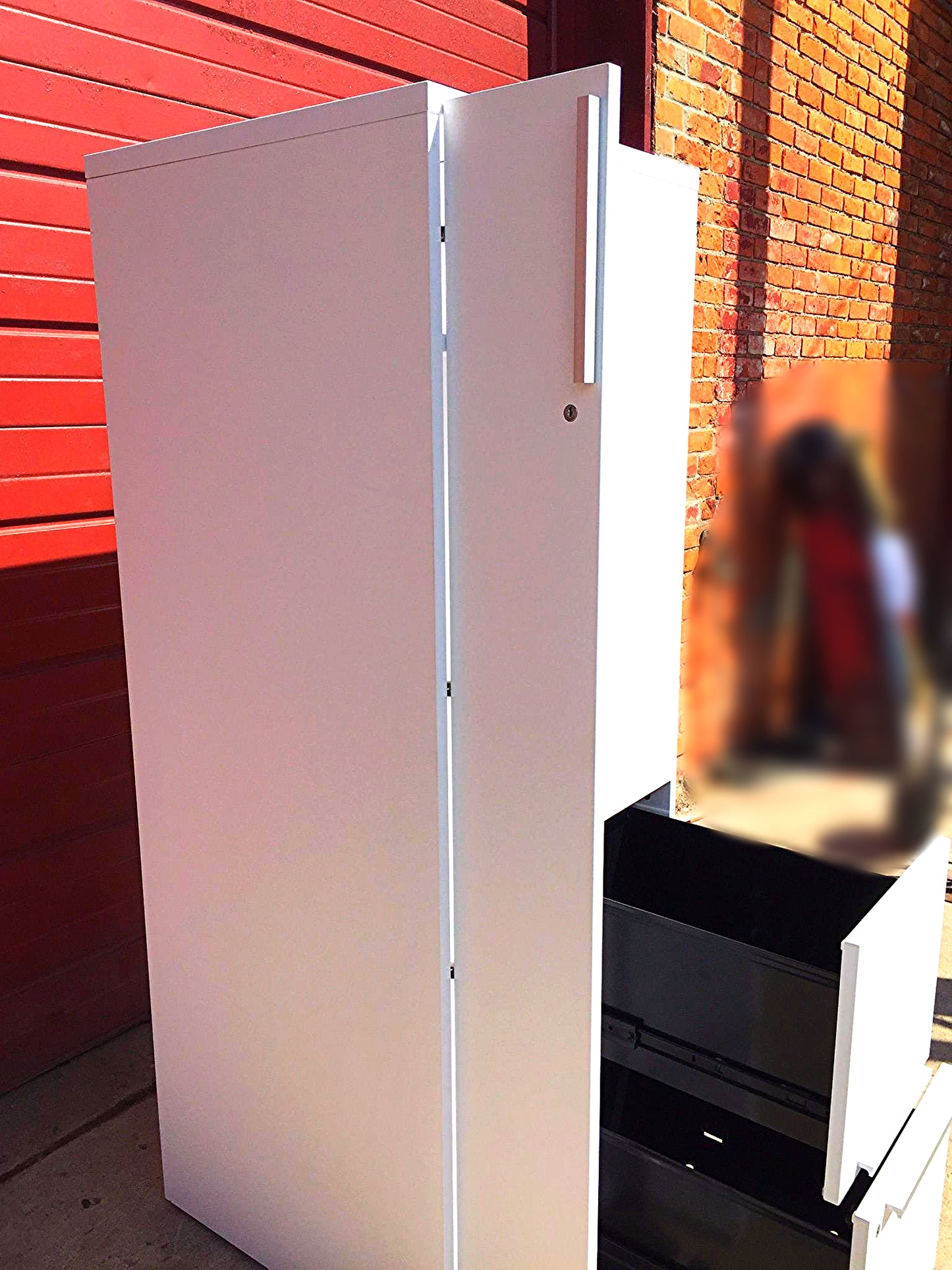 KNOLL OFFICE FURNITURE WHITE LAMINATE STORAGE LOCKER TOWER FILE CABINET FREESHIP