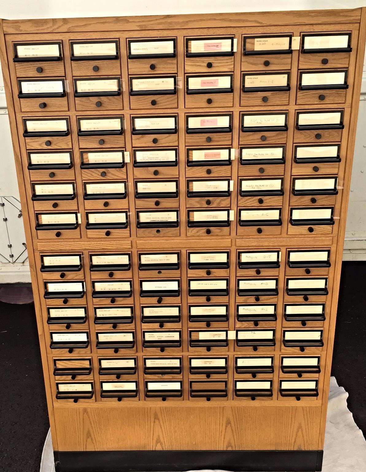 VINTAGE 72 DRAWER LIBRARY CARD CABINET 65 High x 41.5 Wide x 17.5 Deep