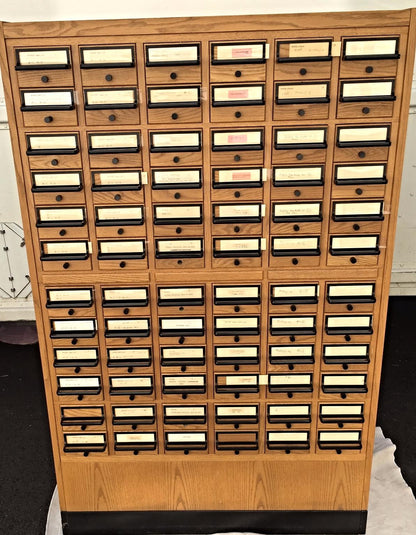 VINTAGE 72 DRAWER LIBRARY CARD CABINET 65 High x 41.5 Wide x 17.5 Deep