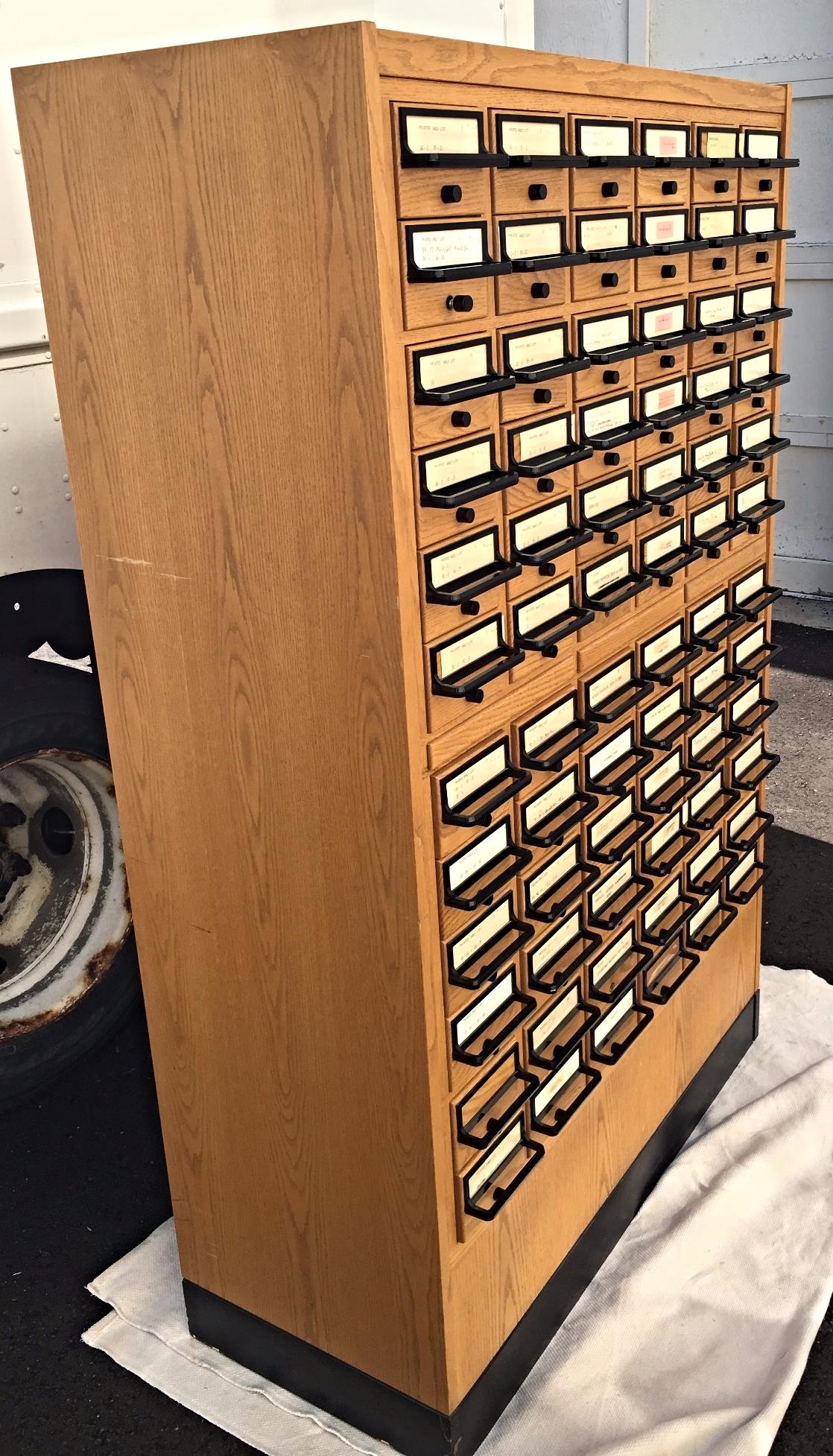 VINTAGE 72 DRAWER LIBRARY CARD CABINET 65 High x 41.5 Wide x 17.5 Deep