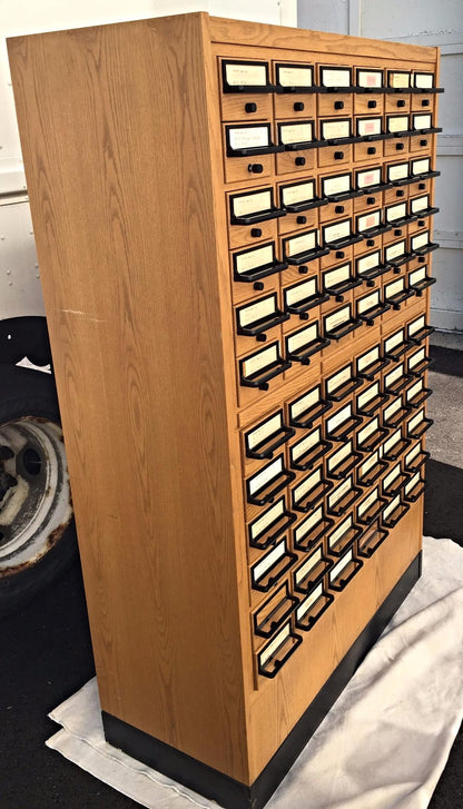 VINTAGE 72 DRAWER LIBRARY CARD CABINET 65 High x 41.5 Wide x 17.5 Deep