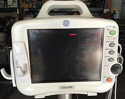 GE DASH 3000 Vital Signs Monitor & STAND LEADS CUFF OXIMETER PRINTER WATCHVIDEO