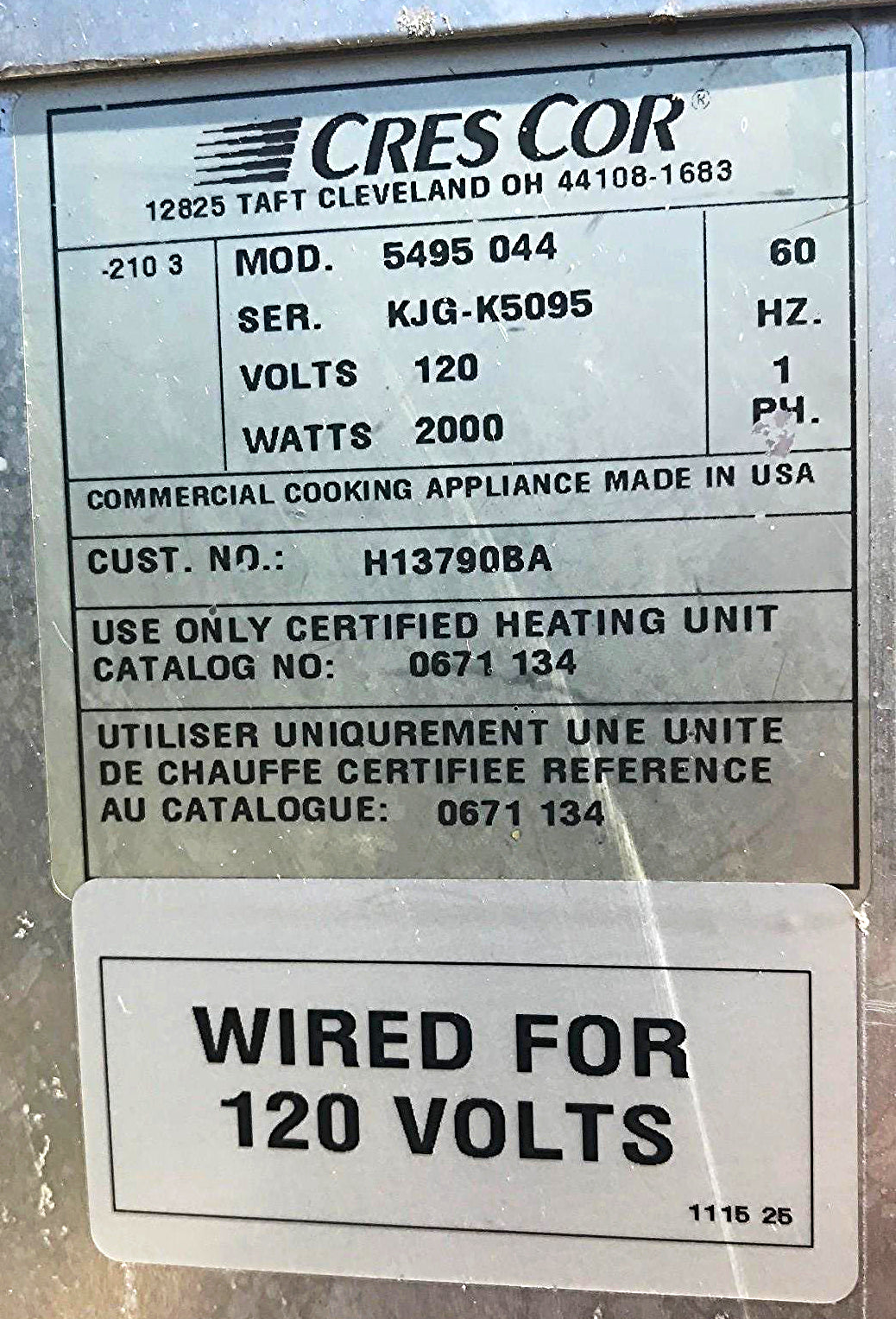 CRES COR 5495 044 HOT FOOD HEATING HOLDING CABINET TESTED 100% PERFECT FREE SHIP