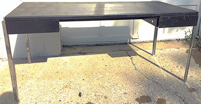 VINTAGE STOW DAVIS BLACK LEATHER & METAL DESK w 2 DRAWERs 65 x 29 x 30 FREE SHIP