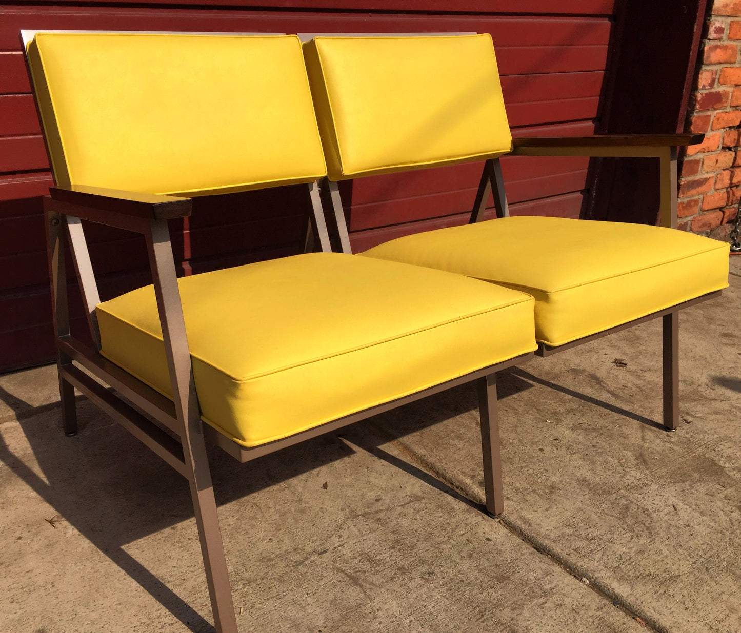 PERFECT RARE VINTAGE Retro 1950's STEELCASE COUCH MID CENTURY WOOD ARM FREE SHIP