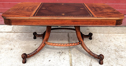 VINTAGE 40s HAND MADE TABLE LEATHER INSERT CARVED OAK CARVING DESIGN  FREESHIP