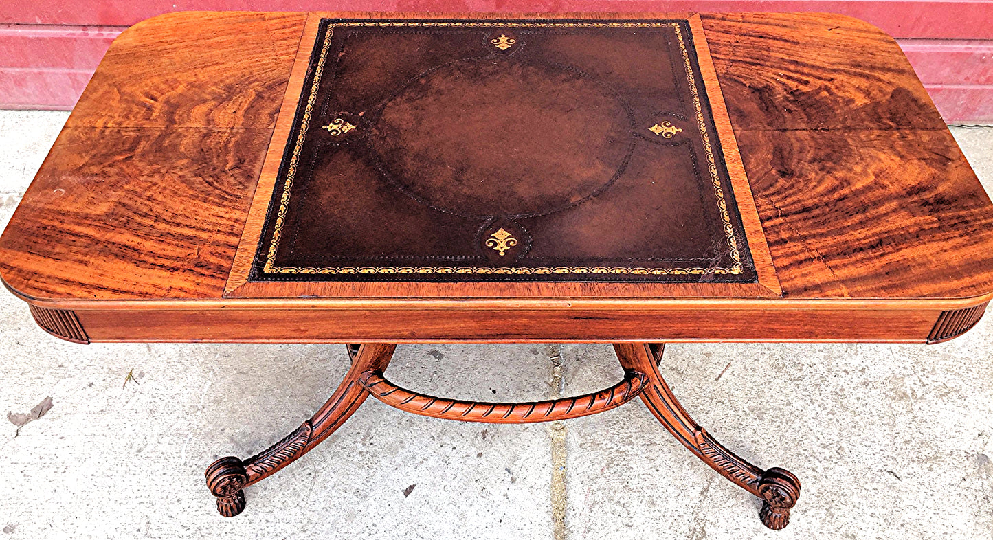VINTAGE 40s HAND MADE TABLE LEATHER INSERT CARVED OAK CARVING DESIGN  FREESHIP