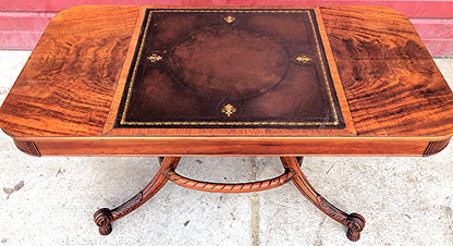 VINTAGE 40s HAND MADE TABLE LEATHER INSERT CARVED OAK CARVING DESIGN  FREESHIP