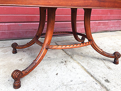 VINTAGE 40s HAND MADE TABLE LEATHER INSERT CARVED OAK CARVING DESIGN  FREESHIP