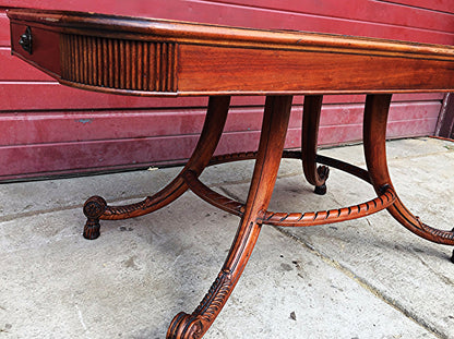 VINTAGE 40s HAND MADE TABLE LEATHER INSERT CARVED OAK CARVING DESIGN  FREESHIP