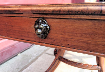 VINTAGE 40s HAND MADE TABLE LEATHER INSERT CARVED OAK CARVING DESIGN  FREESHIP