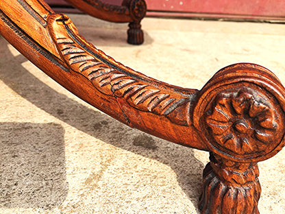 VINTAGE 40s HAND MADE TABLE LEATHER INSERT CARVED OAK CARVING DESIGN  FREESHIP