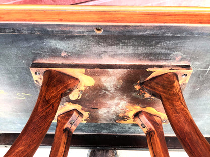 VINTAGE 40s HAND MADE TABLE LEATHER INSERT CARVED OAK CARVING DESIGN  FREESHIP