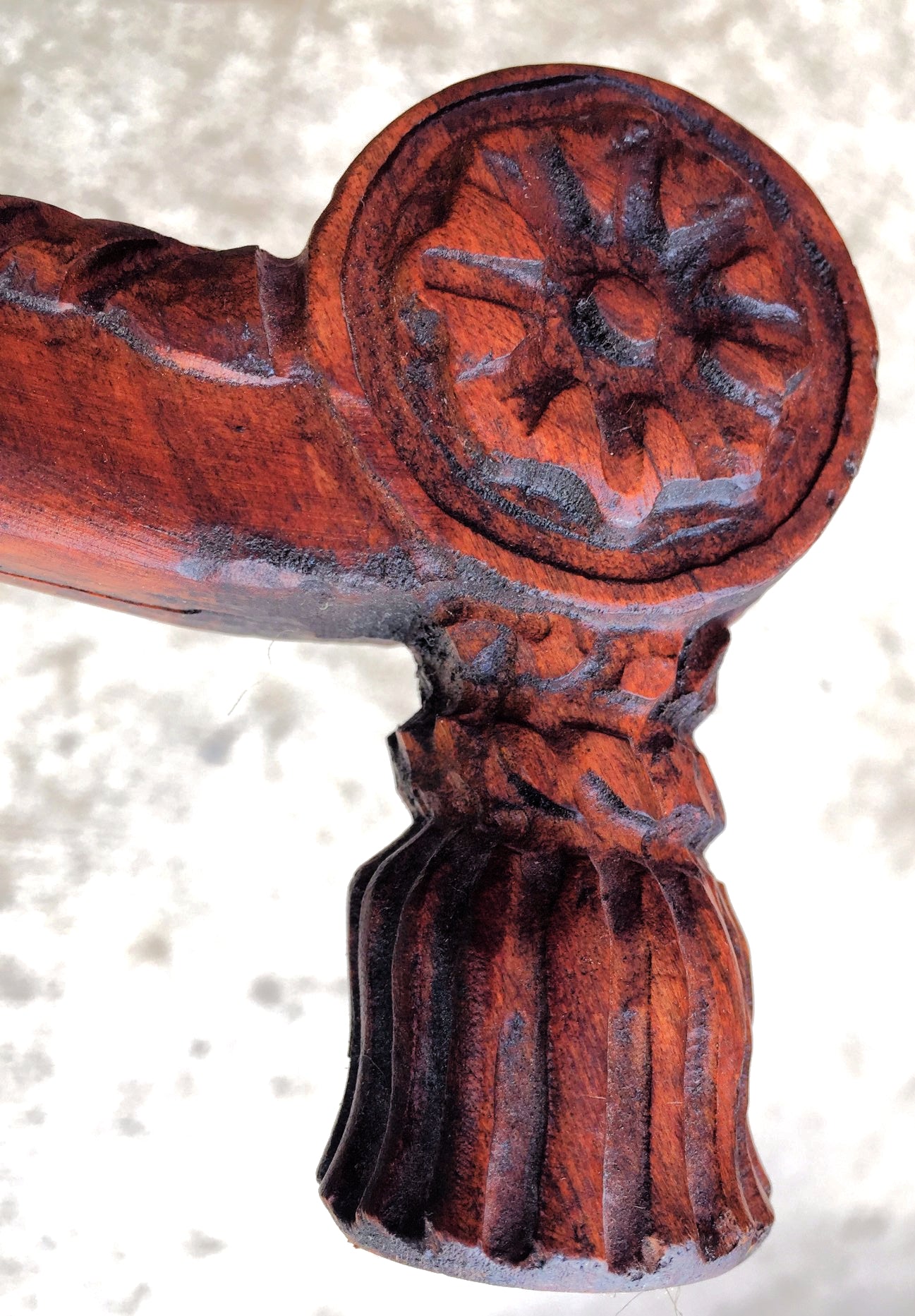 VINTAGE 40s HAND MADE TABLE LEATHER INSERT CARVED OAK CARVING DESIGN  FREESHIP