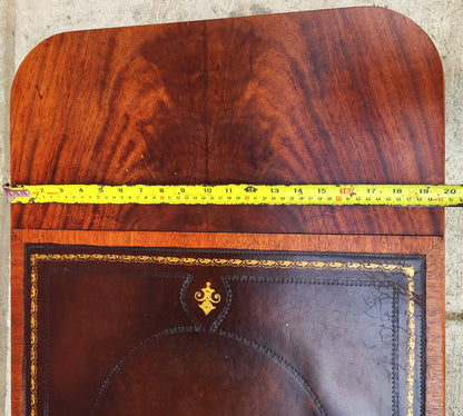 VINTAGE 40s HAND MADE TABLE LEATHER INSERT CARVED OAK CARVING DESIGN  FREESHIP