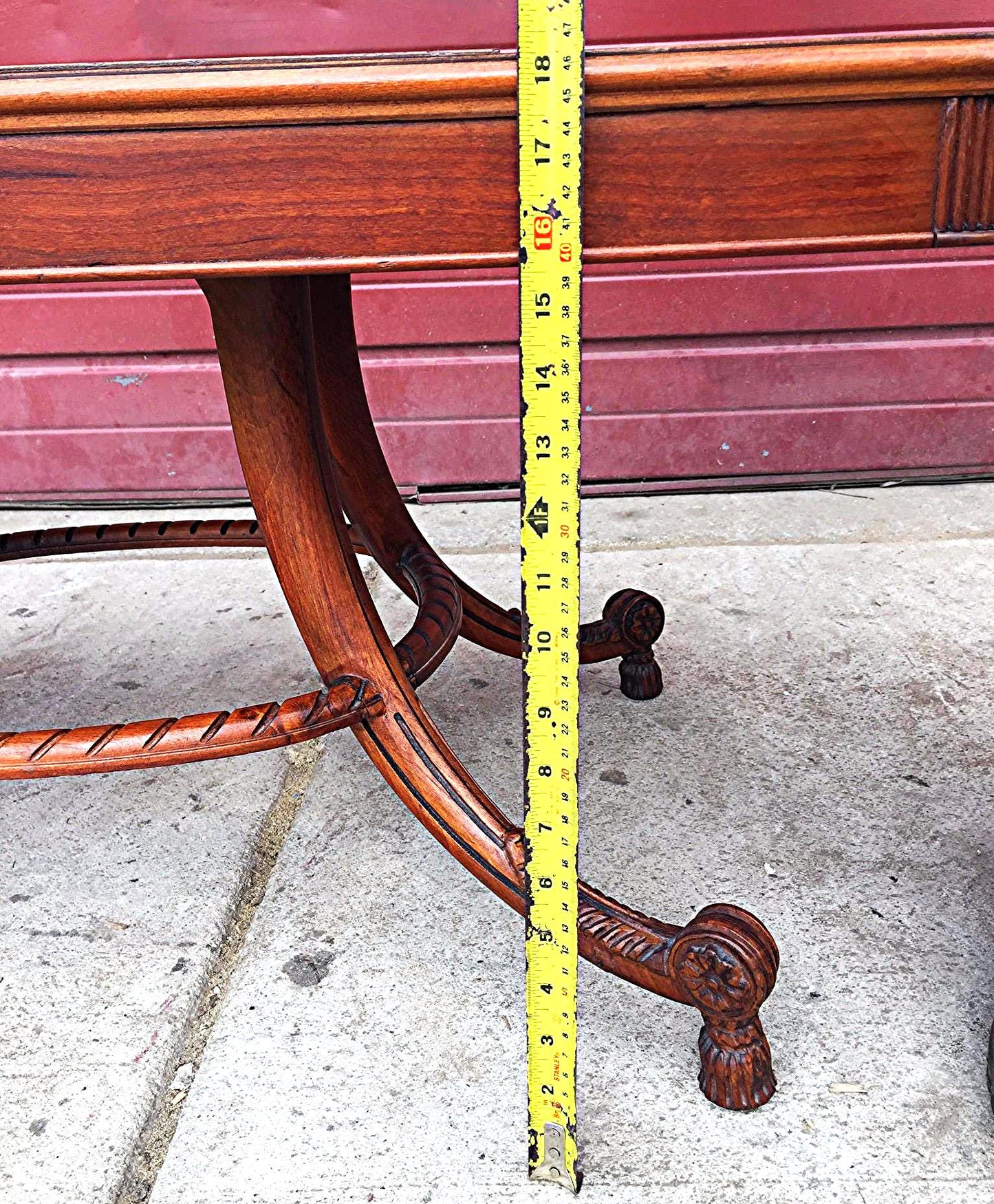 VINTAGE 40s HAND MADE TABLE LEATHER INSERT CARVED OAK CARVING DESIGN  FREESHIP