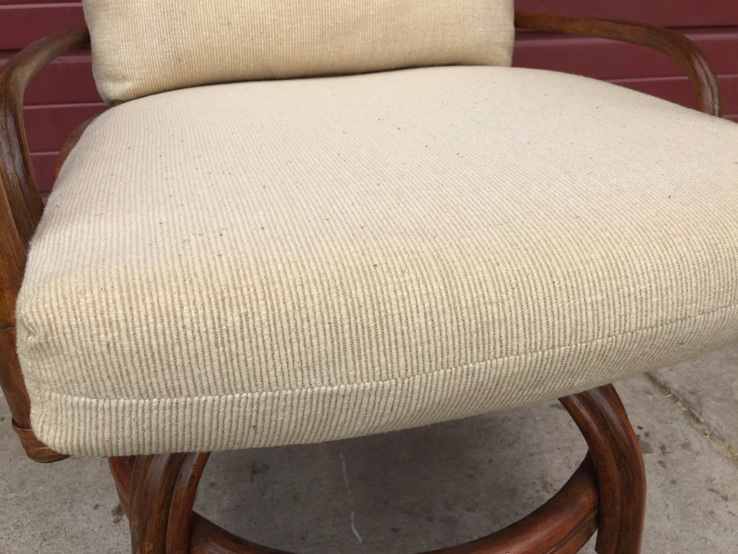 Pair Vintage LANE VENTURE Rattan Swivel Chairs Cushions David Hicks Era FREESHIP