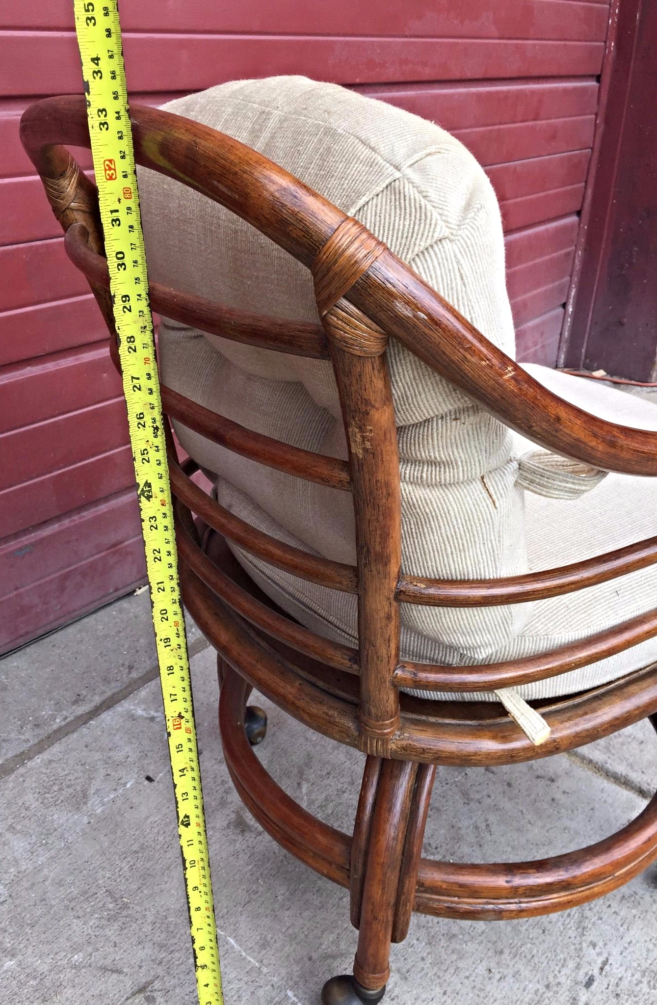 Pair Vintage LANE VENTURE Rattan Swivel Chairs Cushions David Hicks Era FREESHIP