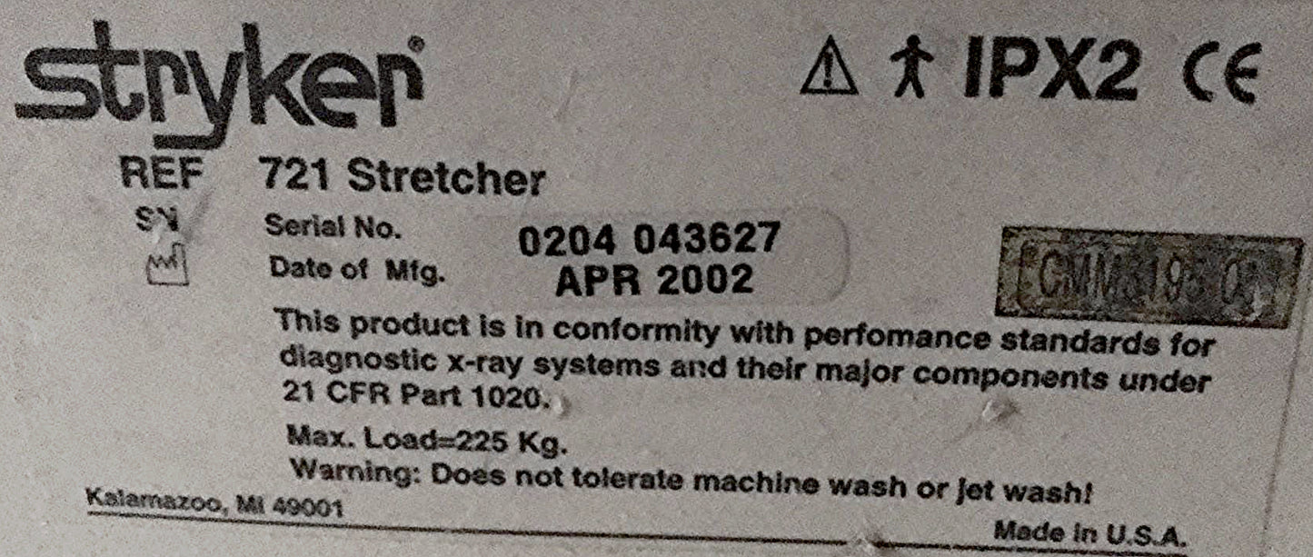 STRYKER 721 BIG WHEEL PAD GLIDEAW HOSPITAL EMERGENCY GURNEY BED STRETCHER OXYGEN