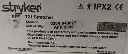 STRYKER 721 BIG WHEEL PAD GLIDEAW HOSPITAL EMERGENCY GURNEY BED STRETCHER OXYGEN