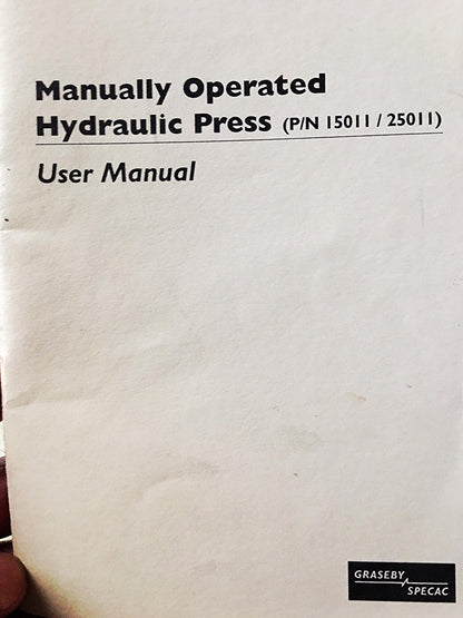GRASEBY SPECAC 15 TON BENCHTOP LABORATORY HYDRAULIC PRESS & MANUAL FREE SHIP