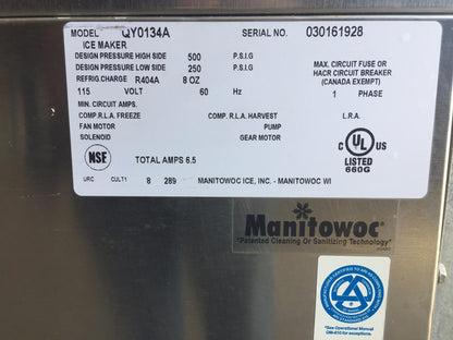 MANITOWOC QY0134A UNDERCOUNTER 140lbsDay HALF DICE AIR COOLED ICE MAKER FREESHIP