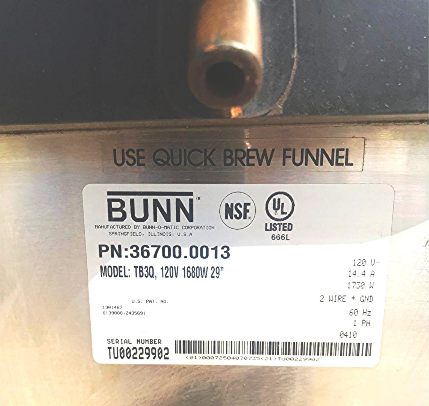 BUNN TB3Q ICED TEA BREWER 3 GALLON QUICKBREW PERCULATOR PN36700.00.0013 FREESHIP