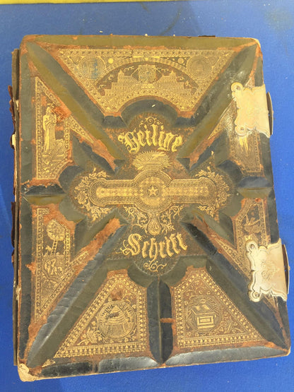 Antique GERMAN FAMILY BIBLE 1800's illustrated HEILIGE SCHRIFT BIBEL FREESHIP