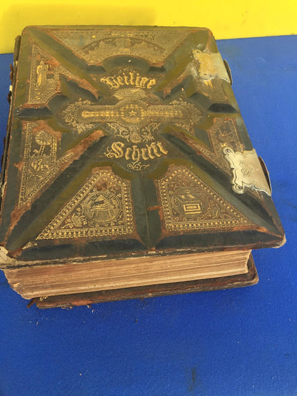 Antique GERMAN FAMILY BIBLE 1800's illustrated HEILIGE SCHRIFT BIBEL FREESHIP