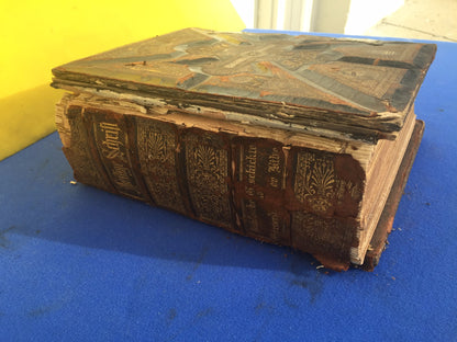 Antique GERMAN FAMILY BIBLE 1800's illustrated HEILIGE SCHRIFT BIBEL FREESHIP