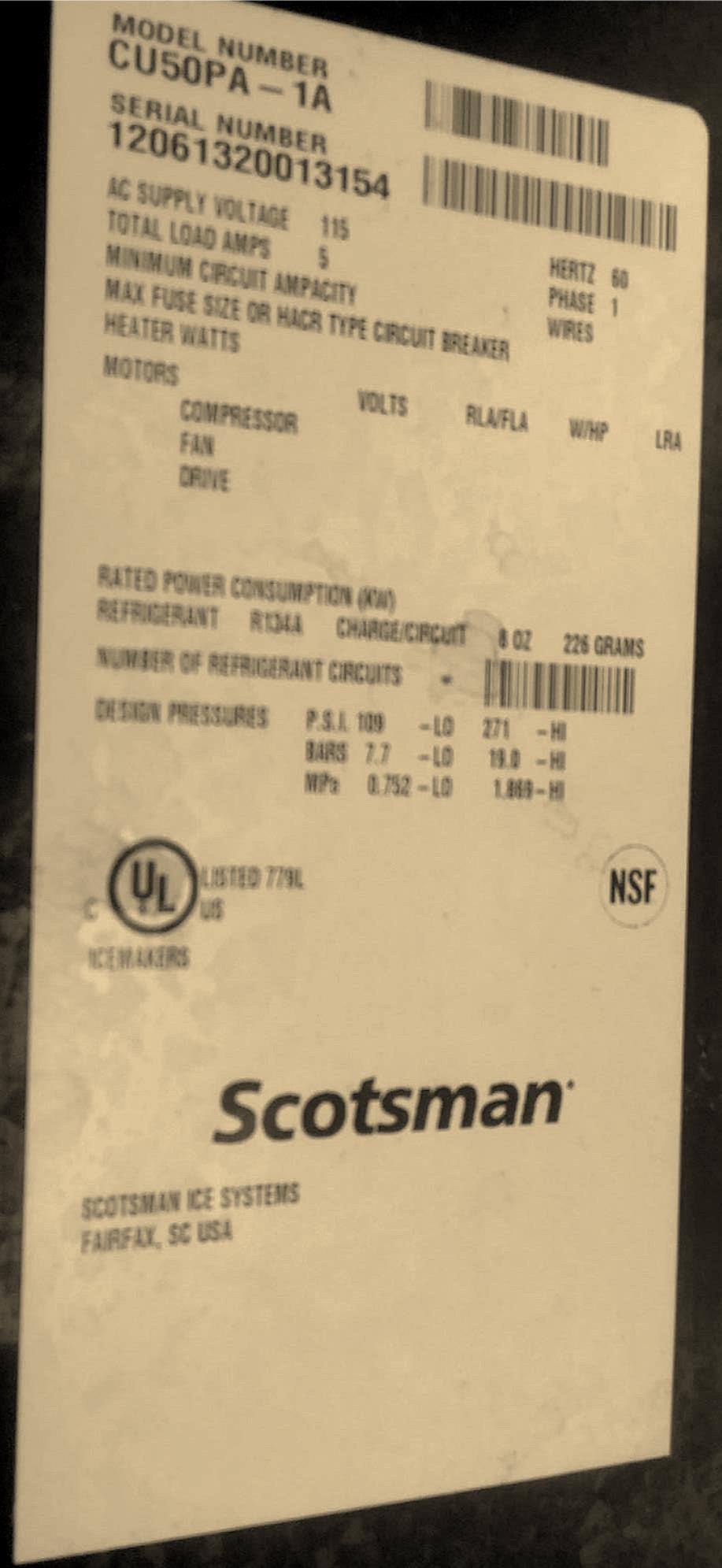 SCOTSMAN MODEL CU50PA-A COMMERCIAL AIR COOLED ICE MACHINE 100% TESTED FREE SHIP