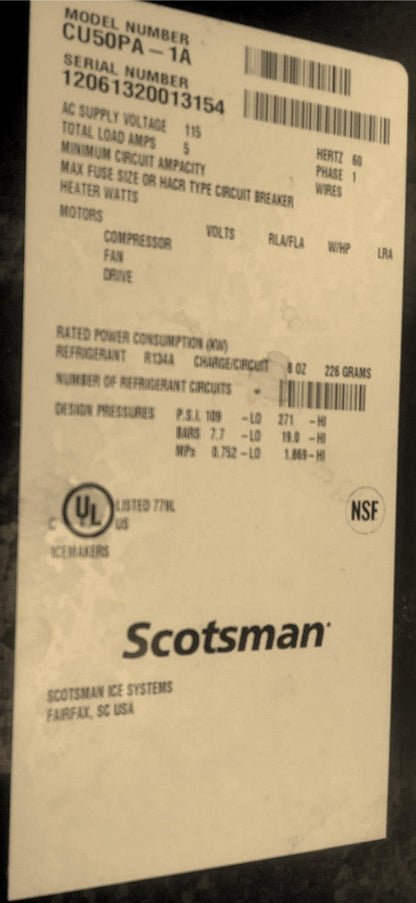 SCOTSMAN MODEL CU50PA-A COMMERCIAL AIR COOLED ICE MACHINE 100% TESTED FREE SHIP