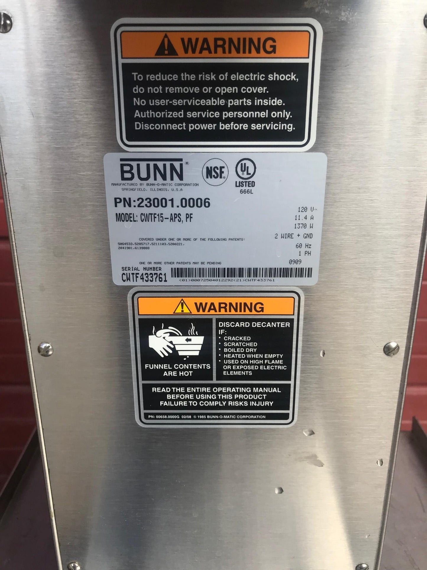 BUNN CWTF15-APS COFFEE PERCULATOR PN#230010006 AUTOMATIC AIRPOT HOT WATER FAUCET