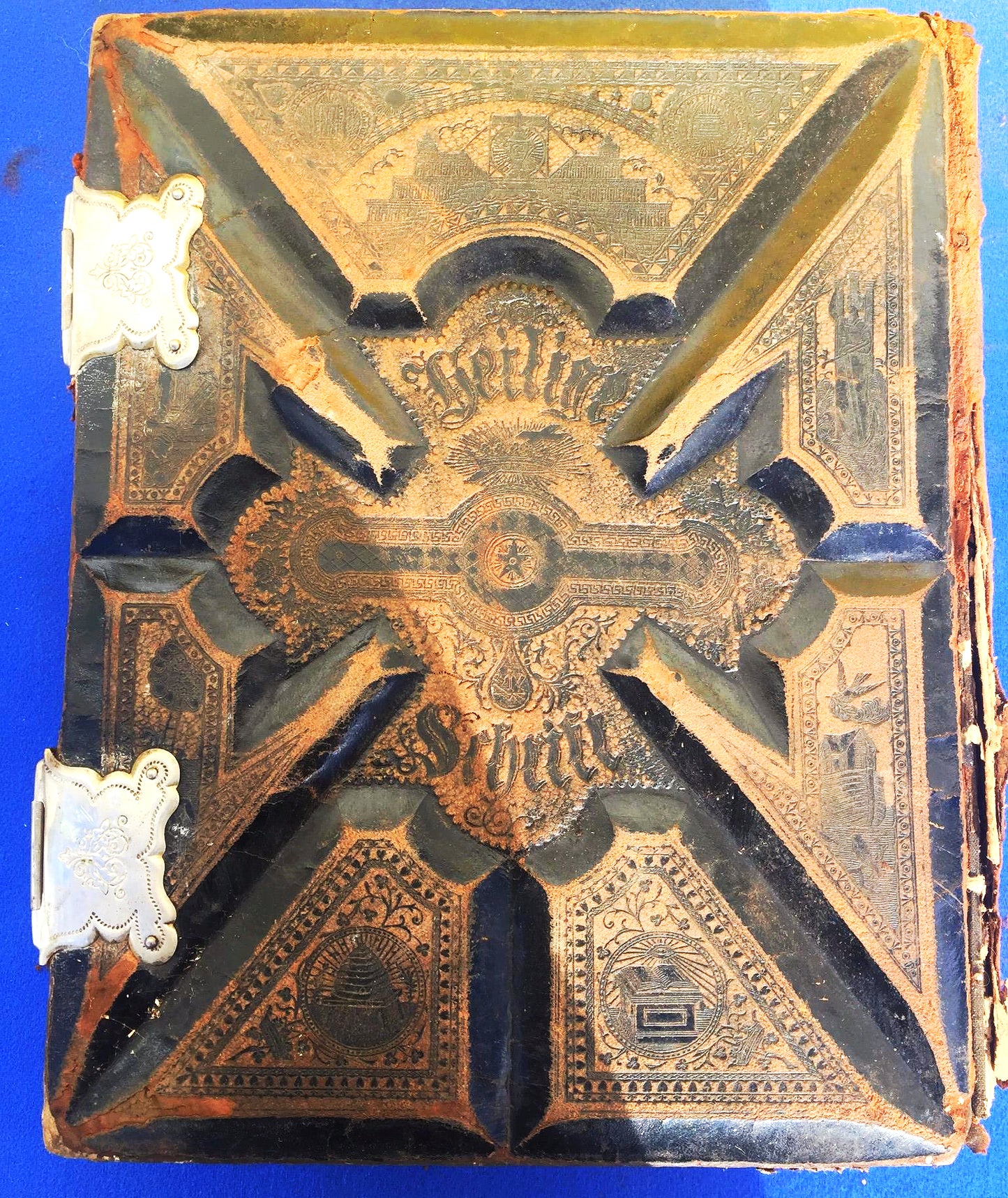 Antique GERMAN FAMILY BIBLE 1800's illustrated HEILIGE SCHRIFT BIBEL FREESHIP