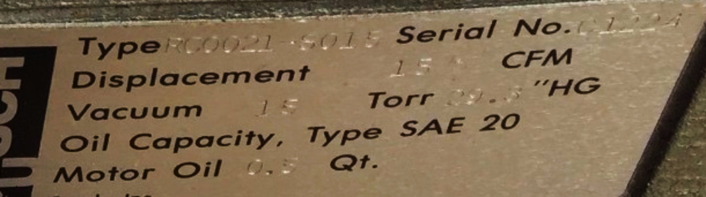 BUSCH TYPE RC0021-8015 ROTARY VANE VACUUM PUMP AIR COMPRESSOR SYSTEM FREE SHIP